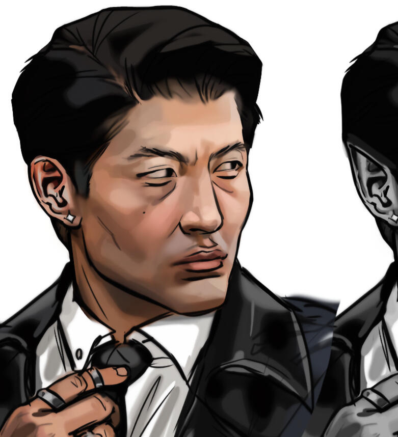 A portrait of Yoziel Vale. He is an older, asian man that is dressed properly in an outfit resembling nowadays' suits.