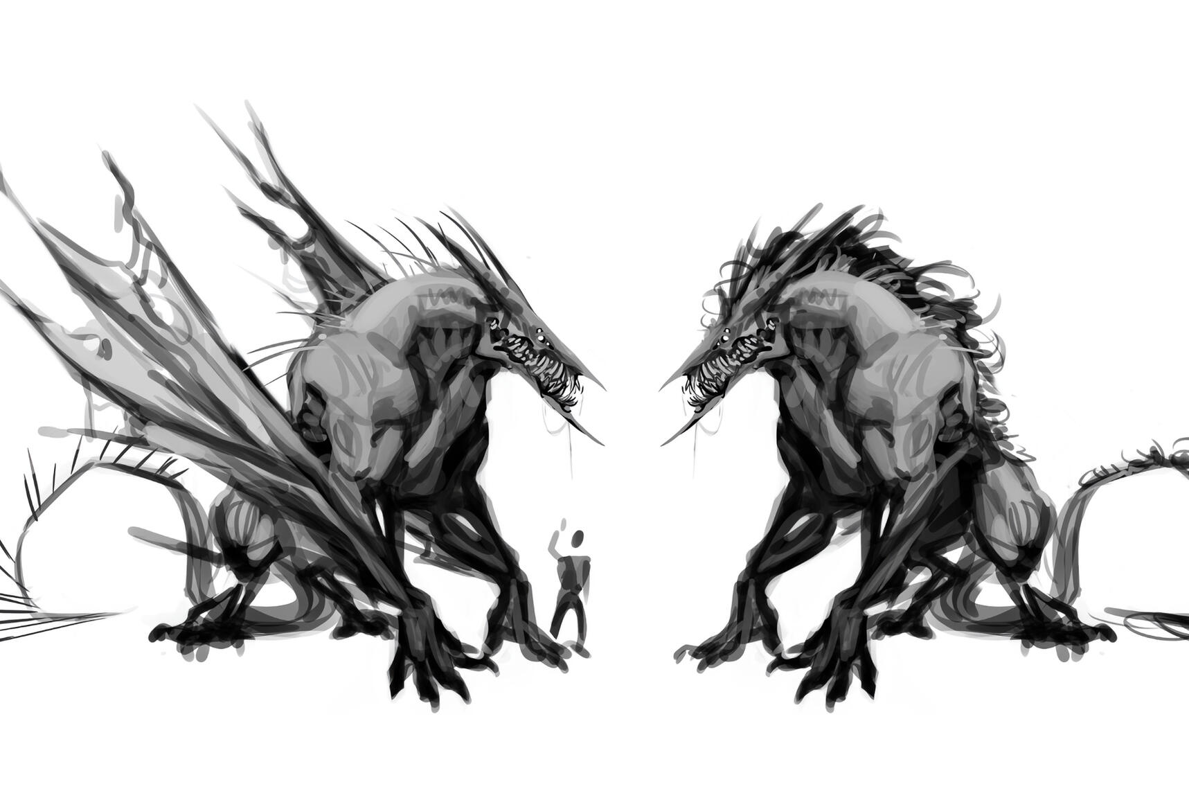 Yoziel Vale's Martial Aspect; A dog-like, over 15' tall creature with multiple eyes.